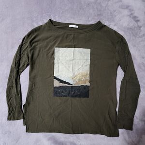 Zara Collection B/W Shirt Womens Mex 26 (S)  Green Artwork Long Sleeve